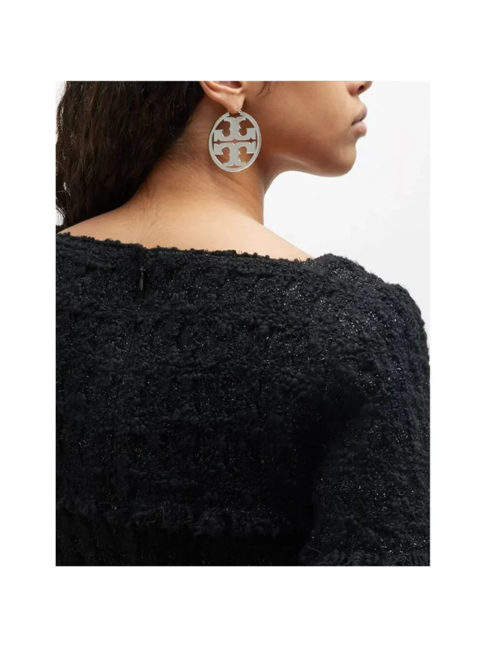 Tory Burch Miller Statement Logo Hoop Earrings Silver OS - Picture 3 of 9